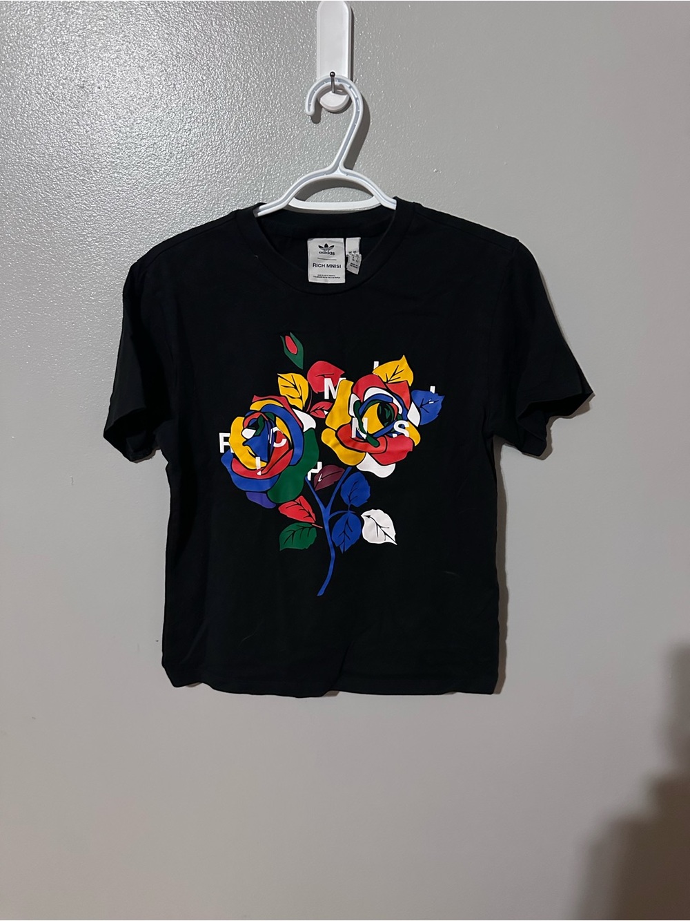 adidas Black Short-Sleeve Tee with Multicolor Floral Graphic